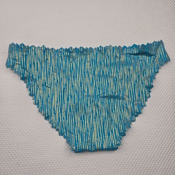 PilyQ Womens S Turquoise Blue Gold Metallic Trim Bikini Bottom NEW Reversible - Picture 4 of 6